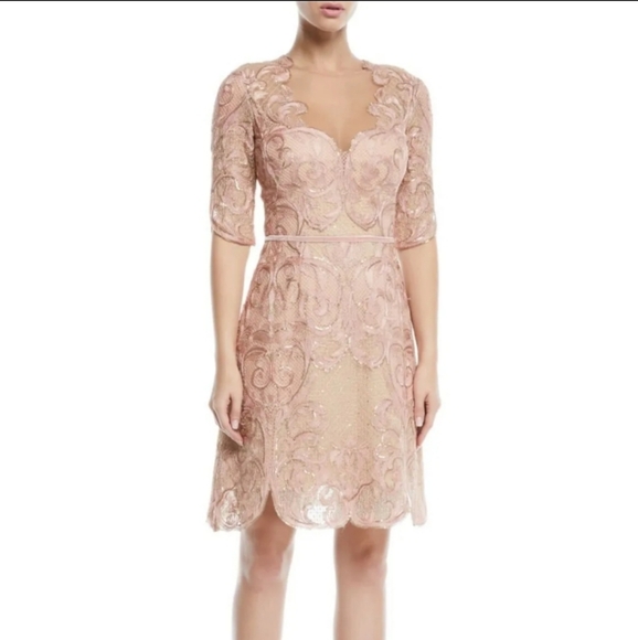 Marchesa Notte Blush Pink Lace Embroidered Dress New Tags Sz 6 - Picture 3 of 16